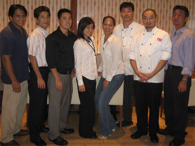 Let's Get On With the Shokudo The Shokudo Management Staff (L to R): Sam Eligio (Operation Manager), Takaaki Fujii (General Manager), Justin Mizufuka (MIT/Manager in Training), Kellyn Higa (MIT/Manager in Training, Geraldine Jordan (Restaurant Manager), Yuji Shimojo (Kitchen Manager), Eiji Kato (Kitchen Manager in Training), Takahide Kukidome (HR and Kitchen Manager in Training).